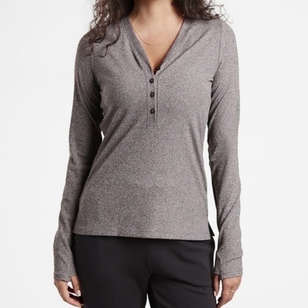 Athleta Untempo Ribbed Henley - Gray - Size Large - Like New
